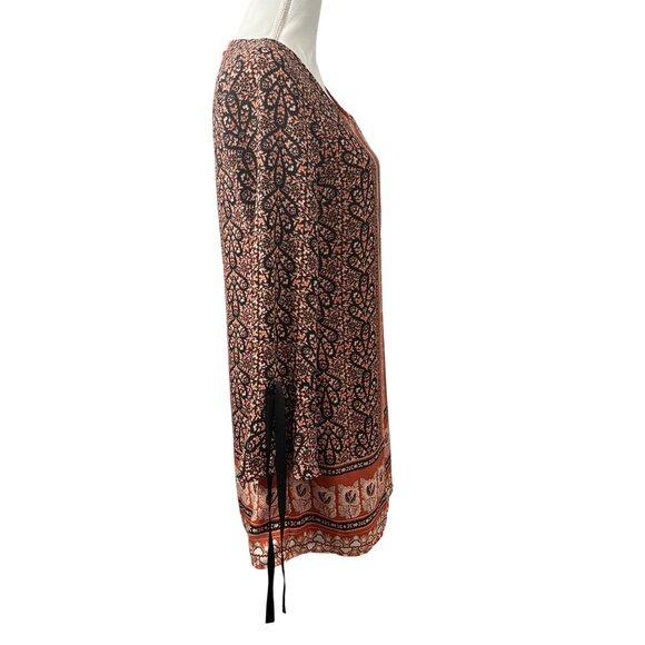 Charlotte Russe Boho Print Long Sleeve Mini Dress With Tie Details Womans Size S - Picture 4 of 13